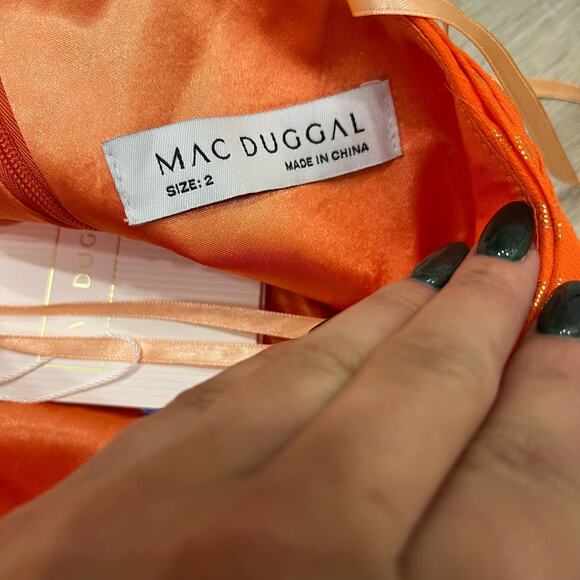 MAC DUGGAL 49536 Metallic Polka Dot Ruffled One Shoulder Gown Tangerine 2 NEW - Picture 7 of 9